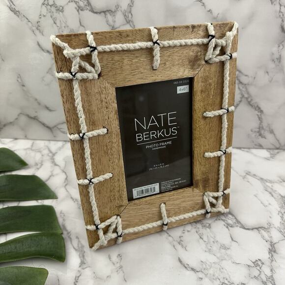 Nate Berkus Wood Rope Trim Picture Frame New Knotted Nautical Coastal 4x6 - Picture 1 of 3